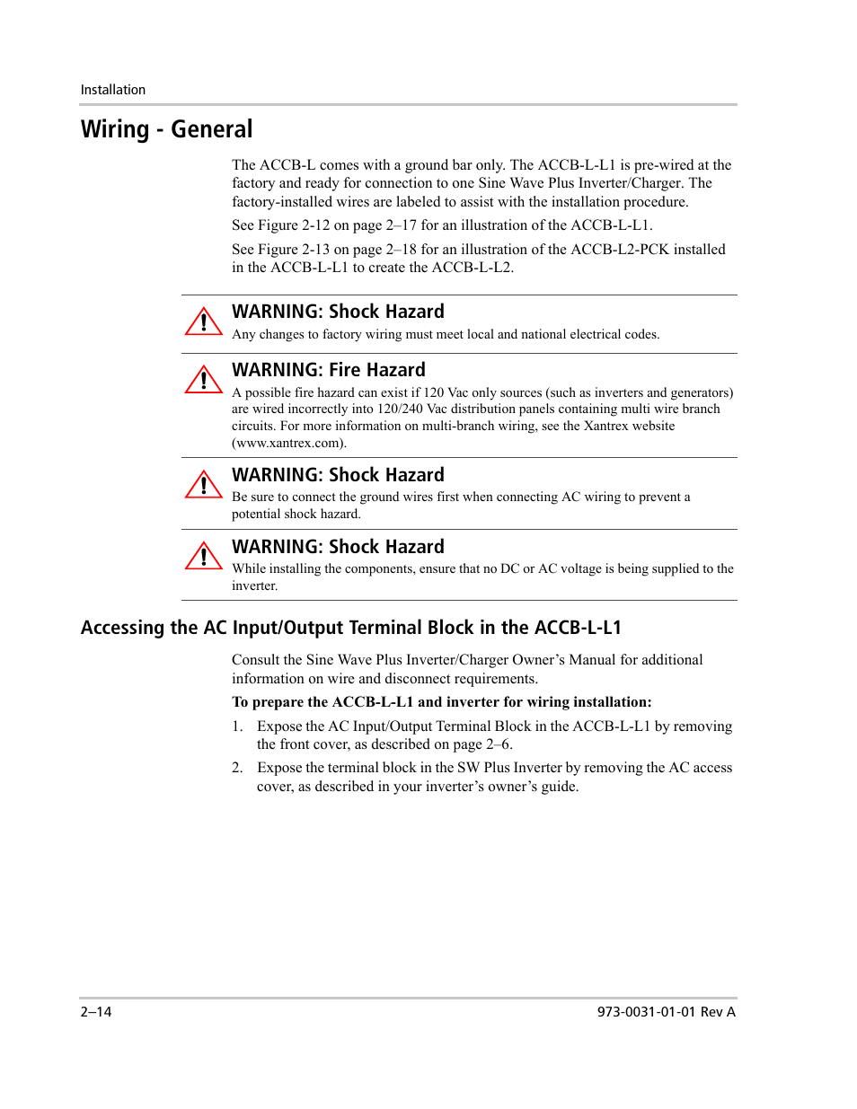 Wiring - general | Xantrex Technology ACCB-L User Manual | Page 36 / 64