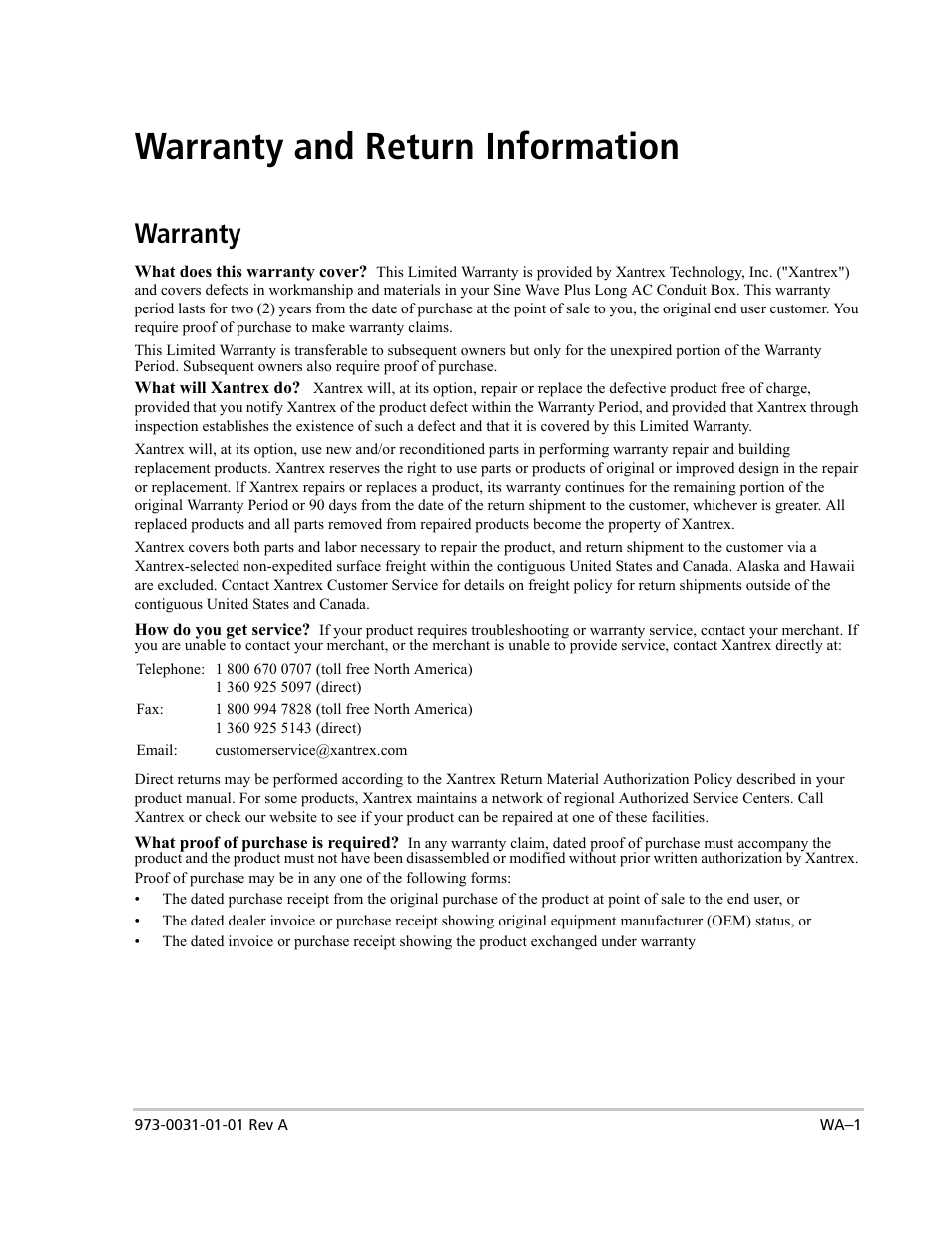 Warranty and return information, Warranty | Xantrex Technology ACCB-L User Manual | Page 57 / 64