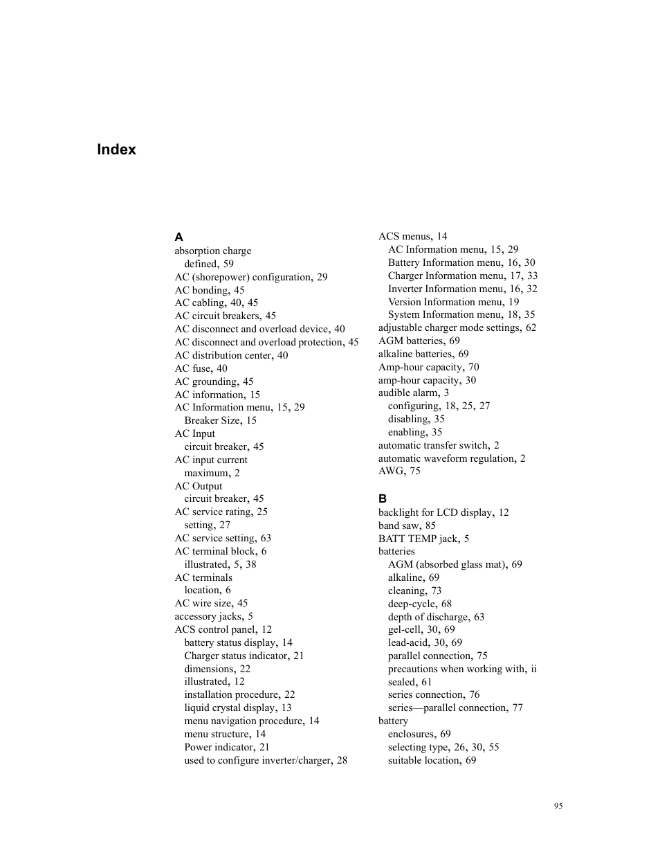 Index | Xantrex Technology PROSINE PS3.0 User Manual | Page 112 / 117