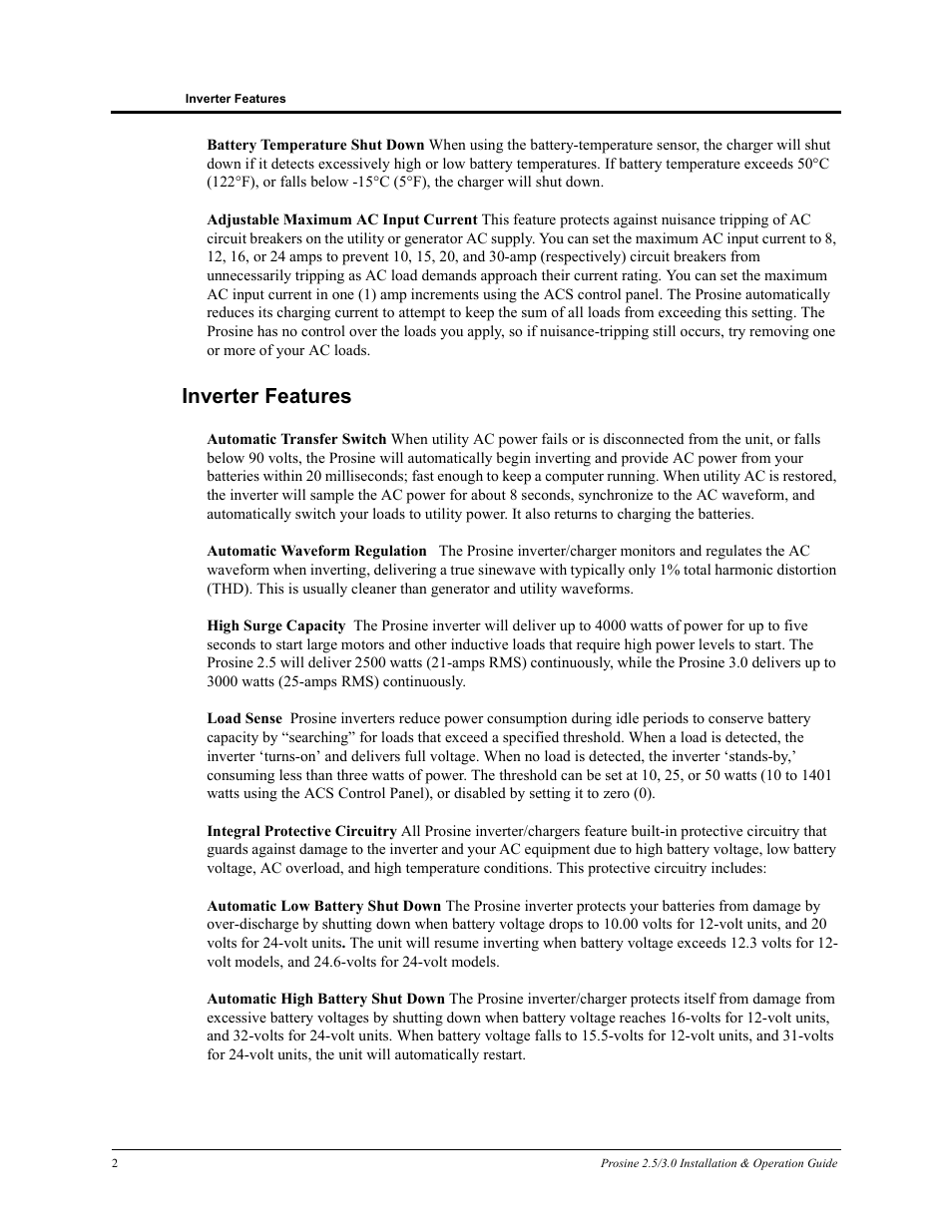 Inverter features | Xantrex Technology PROSINE PS3.0 User Manual | Page 19 / 117