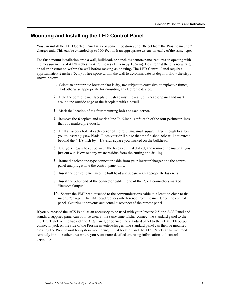 Mounting and installing the led control panel | Xantrex Technology PROSINE PS3.0 User Manual | Page 28 / 117