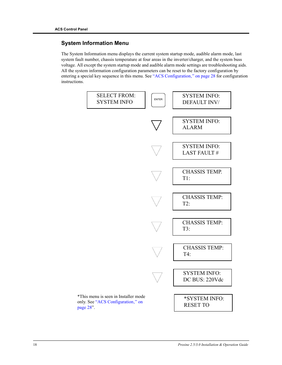 System information menu | Xantrex Technology PROSINE PS3.0 User Manual | Page 35 / 117