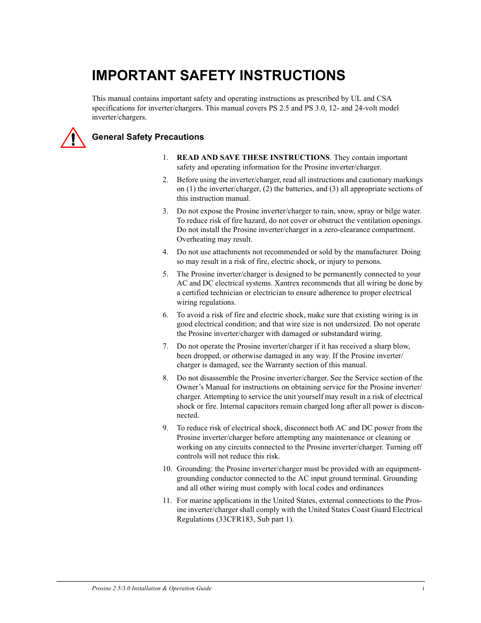 Important safety instructions | Xantrex Technology PROSINE PS3.0 User Manual | Page 4 / 117
