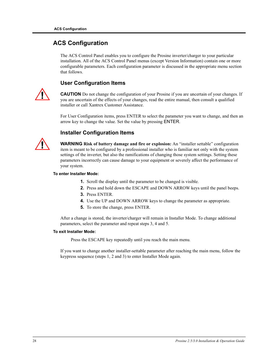 Acs configuration, Acs configuration‚” on | Xantrex Technology PROSINE PS3.0 User Manual | Page 45 / 117