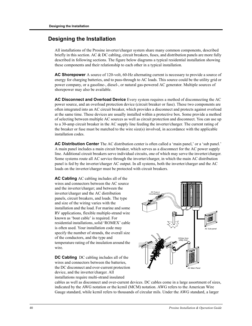 Designing the installation, Ac cabling, Dc cabling | Xantrex Technology PROSINE PS3.0 User Manual | Page 57 / 117