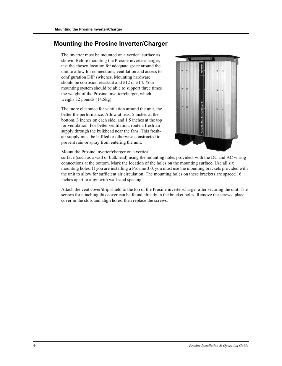 Mounting the prosine inverter/charger | Xantrex Technology PROSINE PS3.0 User Manual | Page 61 / 117