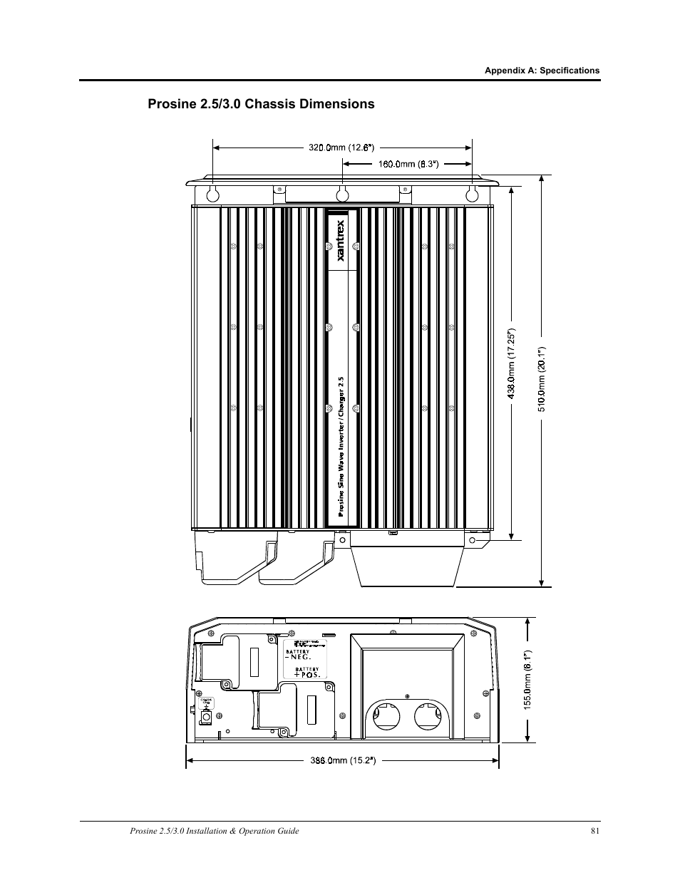 Prosine 2.5/3.0 chassis dimensions | Xantrex Technology PROSINE PS3.0 User Manual | Page 98 / 117