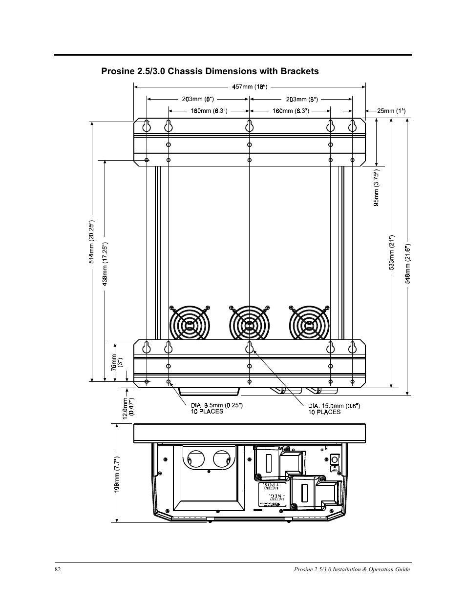 Prosine 2.5/3.0 chassis dimensions with brackets | Xantrex Technology PROSINE PS3.0 User Manual | Page 99 / 117