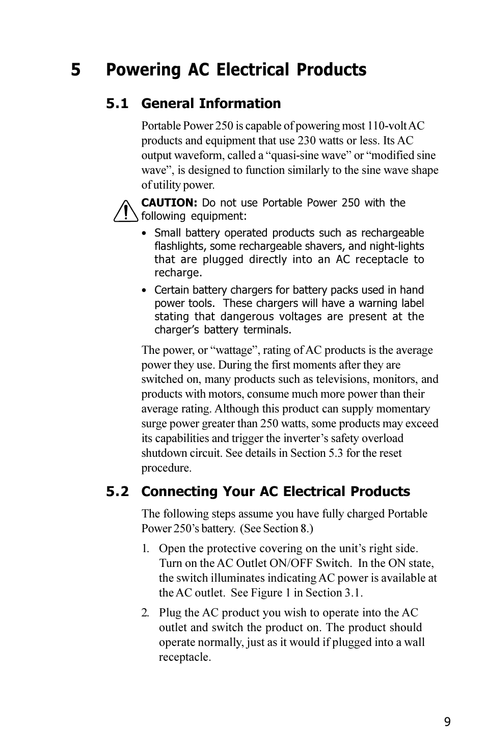 5powering ac electrical products | Xantrex Technology 250 User Manual | Page 13 / 36