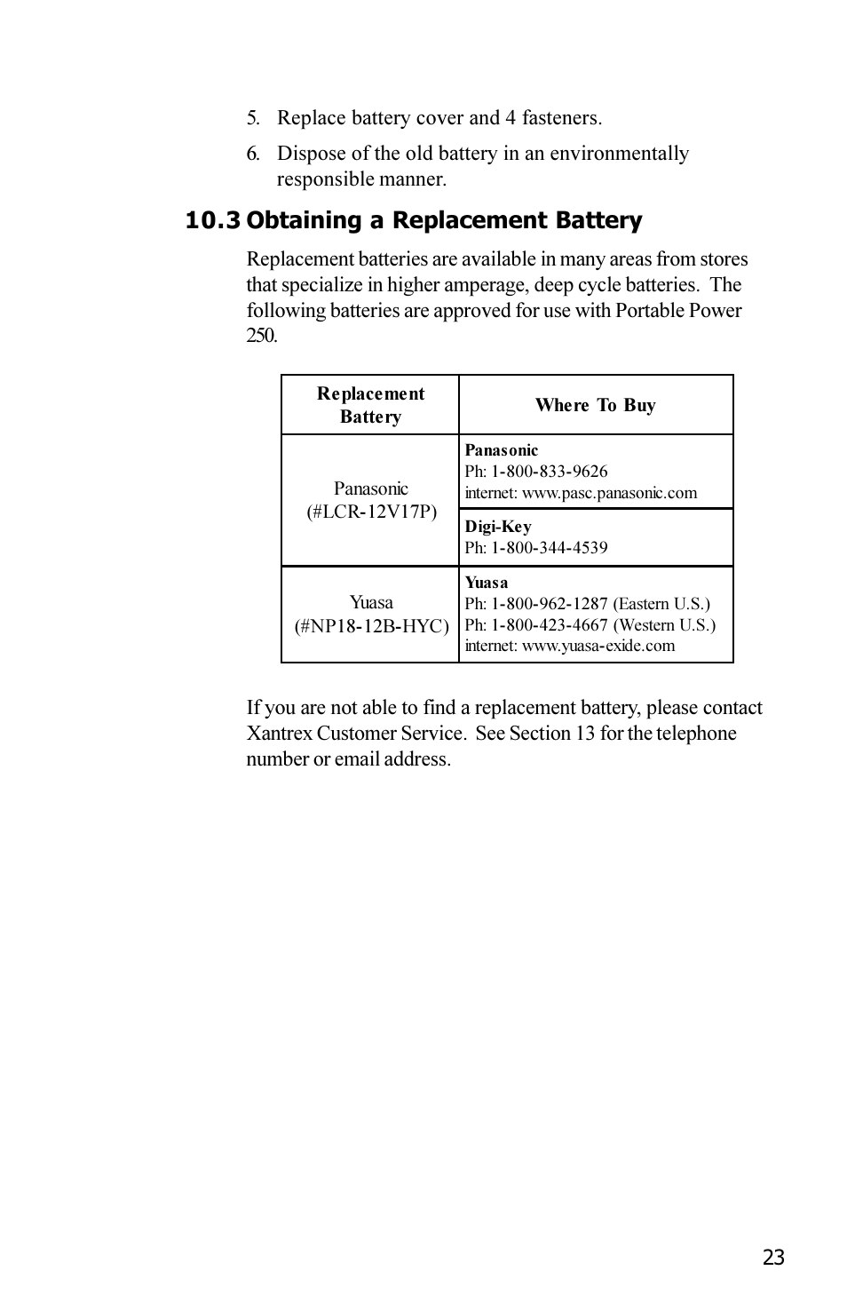 3 obtaining a replacement battery | Xantrex Technology 250 User Manual | Page 27 / 36