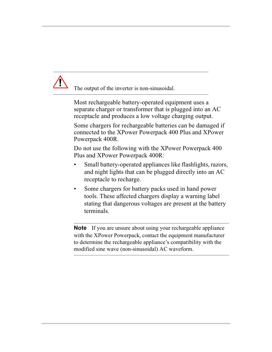 Precautions for using rechargeable appliances, Caution | Xantrex Technology 400R User Manual | Page 10 / 74