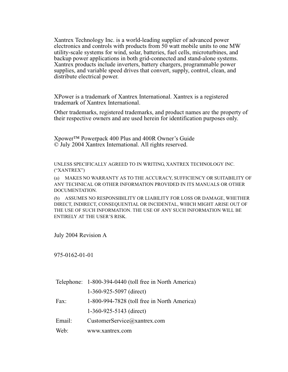 Xantrex Technology 400R User Manual | Page 2 / 74