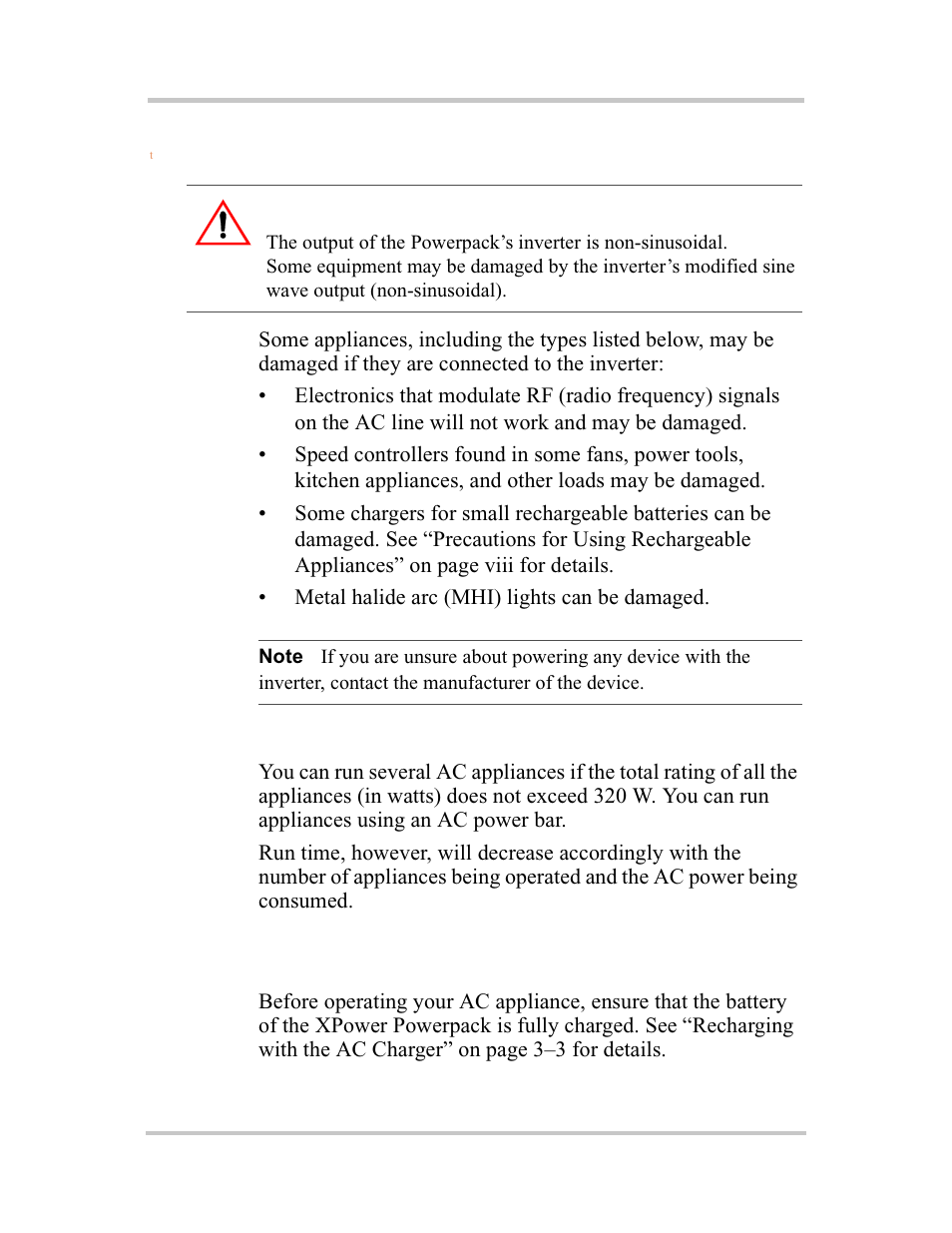 Operating an ac appliance, Caution | Xantrex Technology 400R User Manual | Page 32 / 74