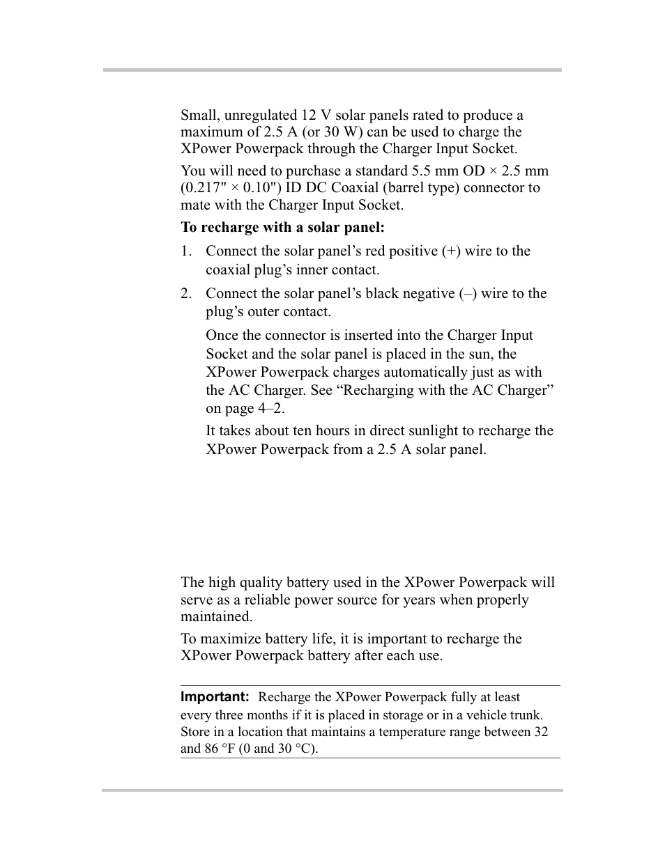 Replacing the internal battery, Recharging from a solar panel, Battery life | Xantrex Technology 400R User Manual | Page 50 / 74
