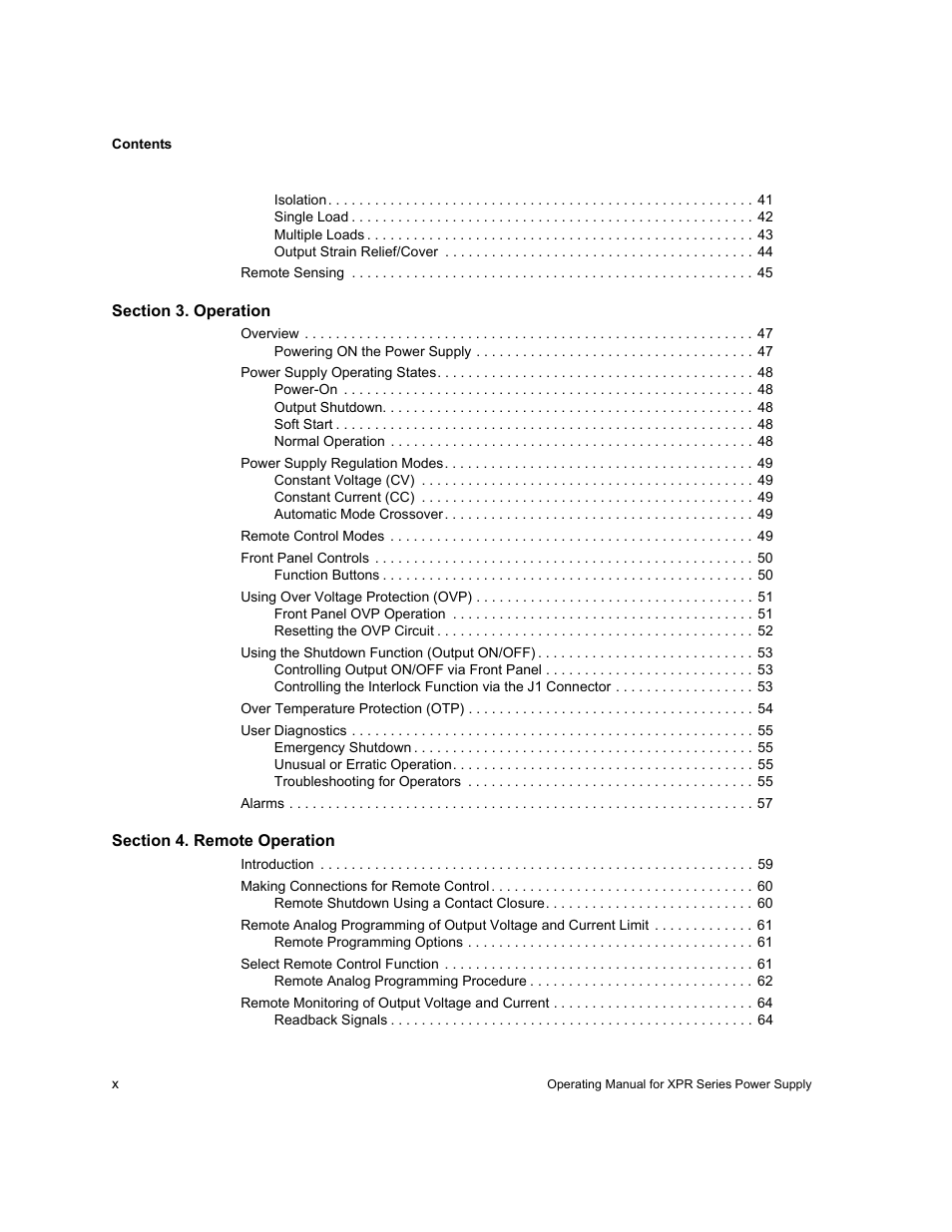 Section 3. operation, Section 4. remote operation | Xantrex Technology XPR 150-40 User Manual | Page 12 / 80