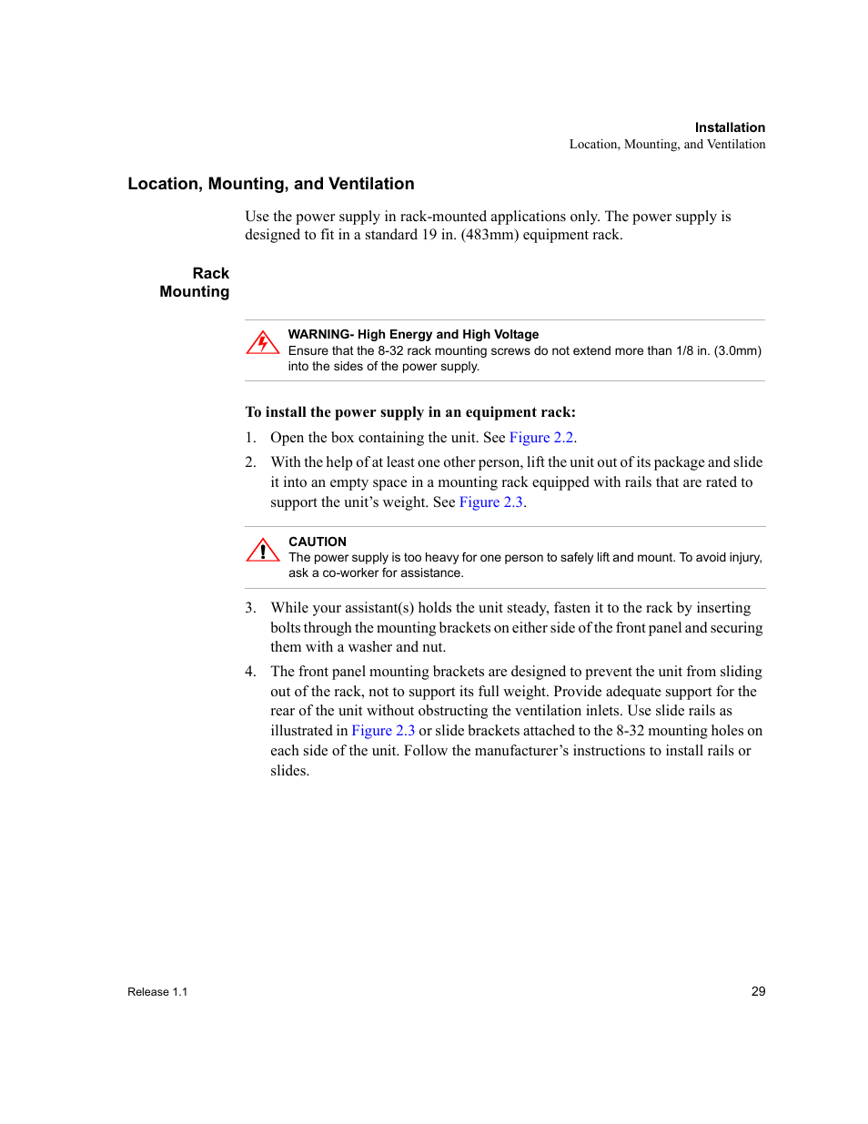 Location, mounting, and ventilation, Rack mounting, Open the box containing the unit. see figure2.2 | Location, mounting, and | Xantrex Technology XPR 150-40 User Manual | Page 31 / 80