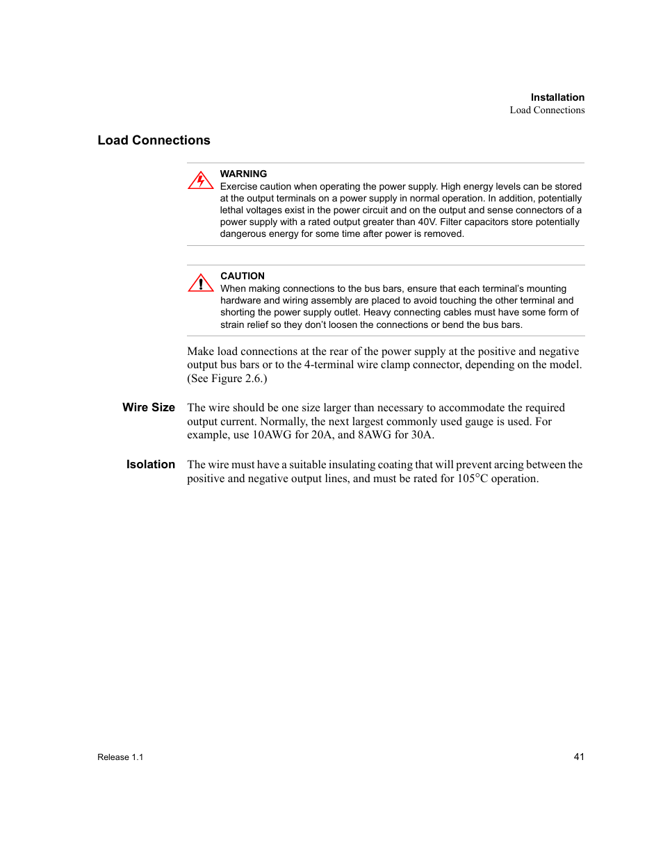 Load connections, Wire size, Isolation | Xantrex Technology XPR 150-40 User Manual | Page 43 / 80