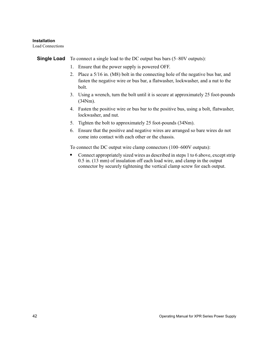 Single load, Ensure that the power supply is powered off | Xantrex Technology XPR 150-40 User Manual | Page 44 / 80