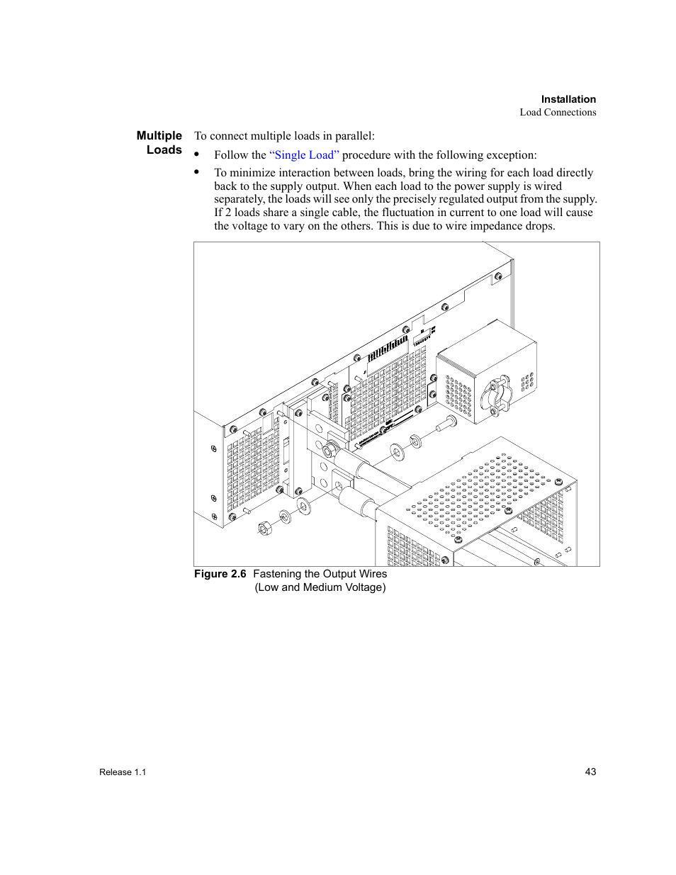 Multiple loads, Figure 2.6 fastening the output wires, Figure 2.6 | Fastening the output wires | Xantrex Technology XPR 150-40 User Manual | Page 45 / 80