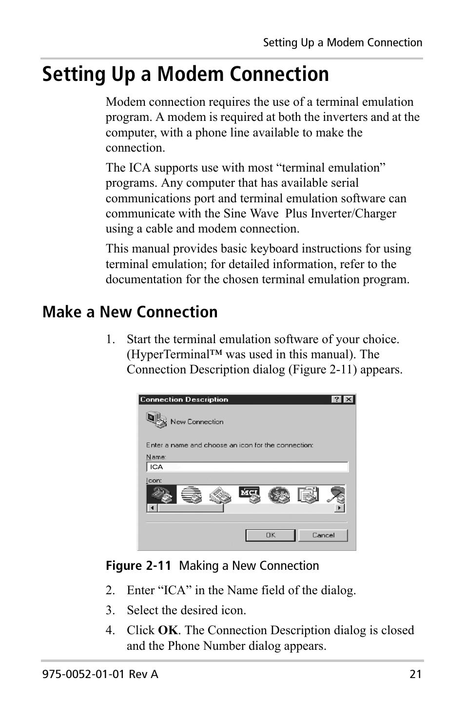 Setting up a modem connection, Make a new connection | Xantrex Technology Inverter Communications Adapter User Manual | Page 37 / 70