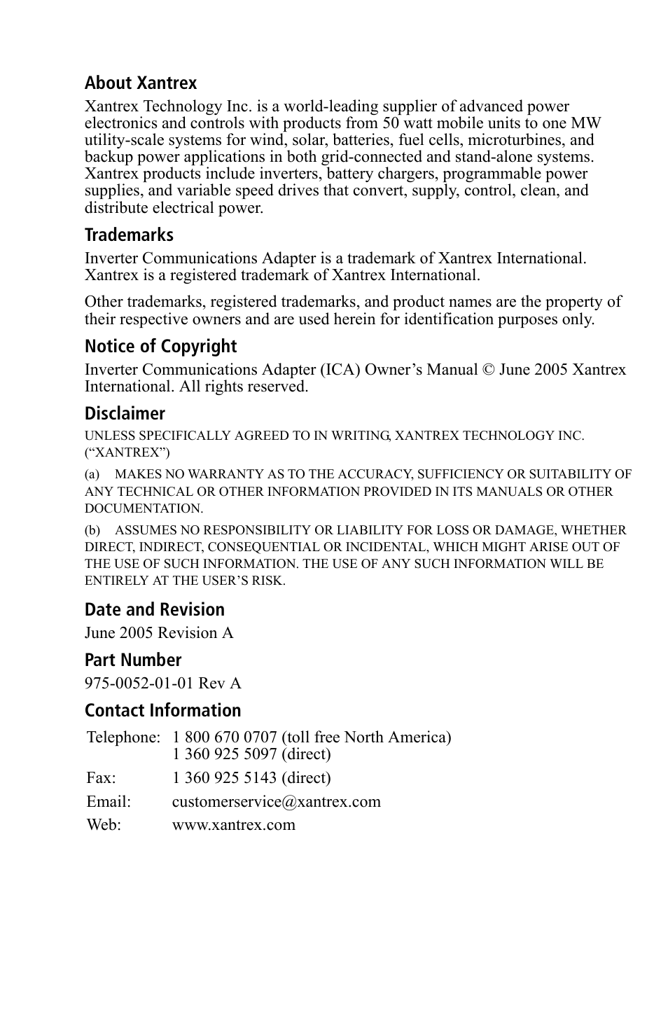 Xantrex Technology Inverter Communications Adapter User Manual | Page 4 / 70