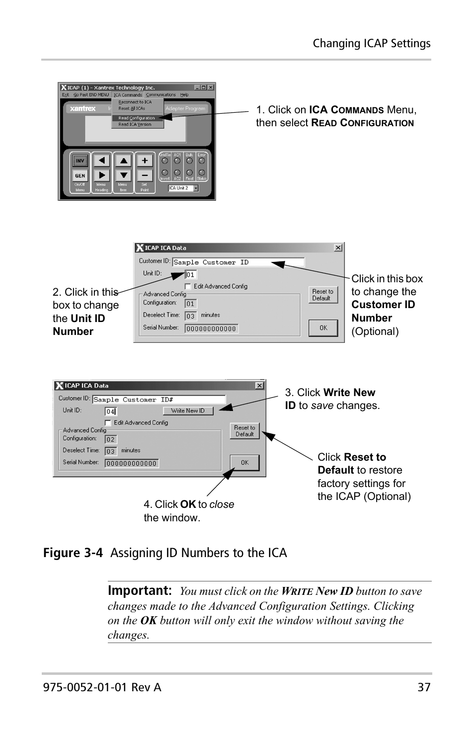 Important, Figure 3-4 assigning id numbers to the ica | Xantrex Technology Inverter Communications Adapter User Manual | Page 53 / 70