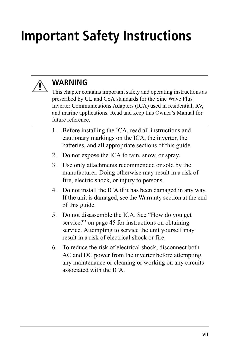 Important safety instructions, Warning | Xantrex Technology Inverter Communications Adapter User Manual | Page 9 / 70