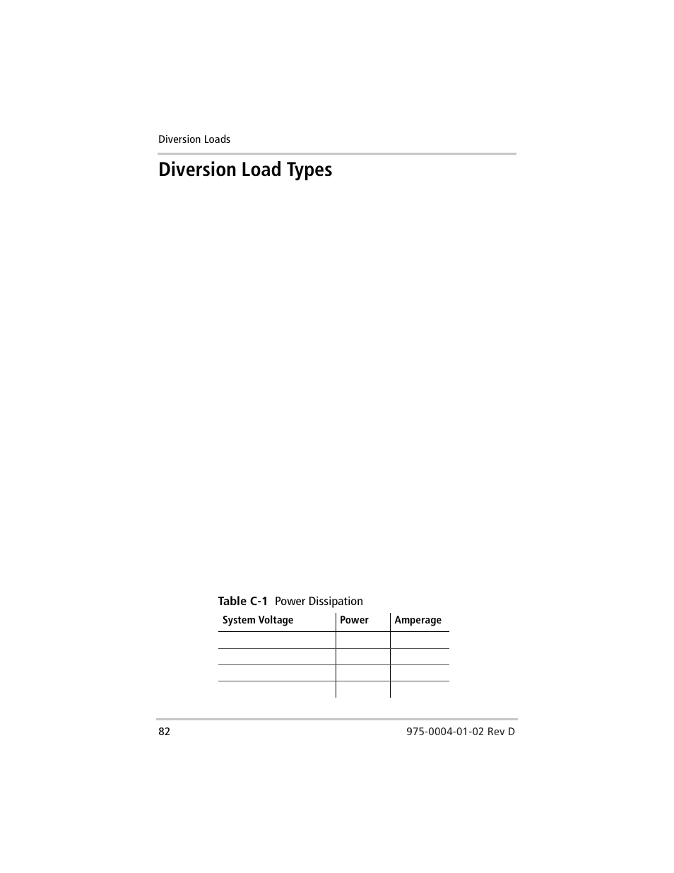 Diversion load types, Table c-1, Power dissipation | Xantrex Technology C40 User Manual | Page 102 / 114