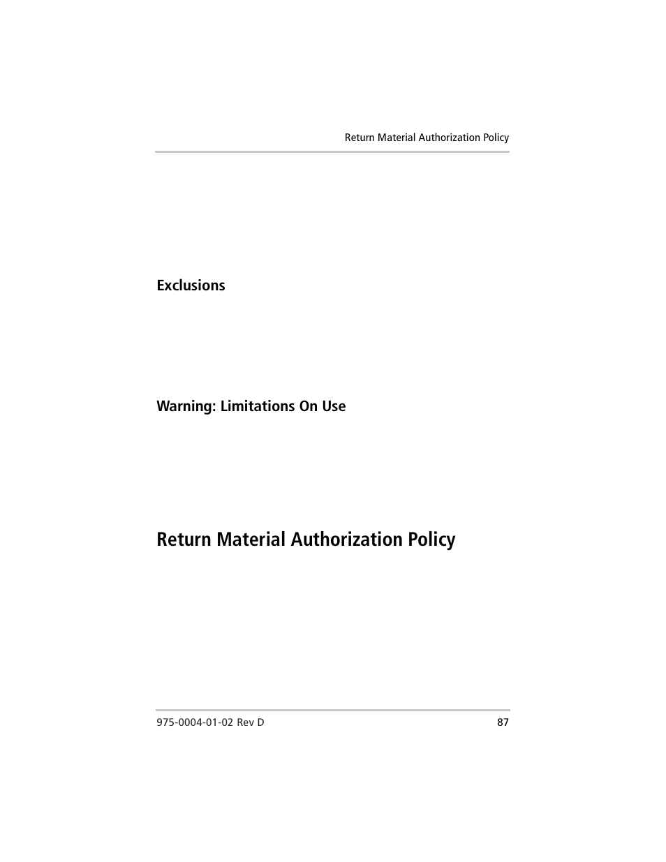 Return material authorization policy, Exclusions, Warning: limitations on use | Xantrex Technology C40 User Manual | Page 107 / 114