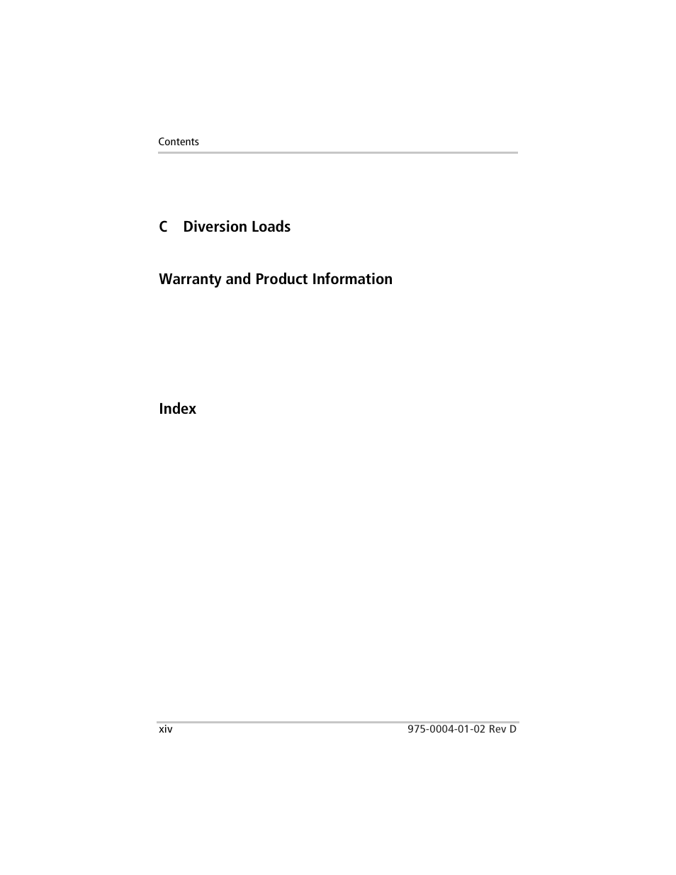 Cdiversion loads, Warranty and product information, Index | Xantrex Technology C40 User Manual | Page 16 / 114