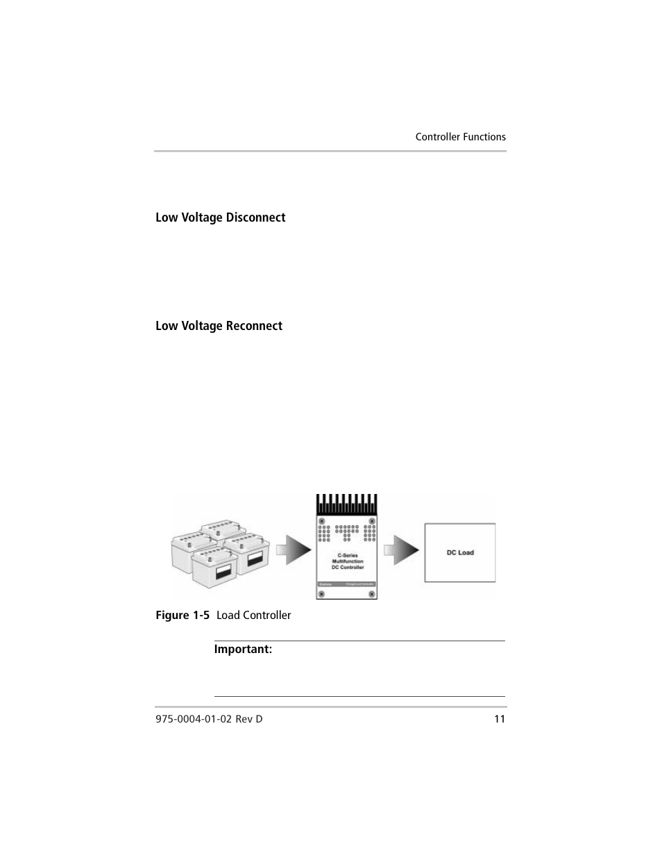 Low voltage disconnect, Low voltage reconnect, Low voltage disconnect low voltage reconnect | Figure 1-5, Load controller | Xantrex Technology C40 User Manual | Page 31 / 114