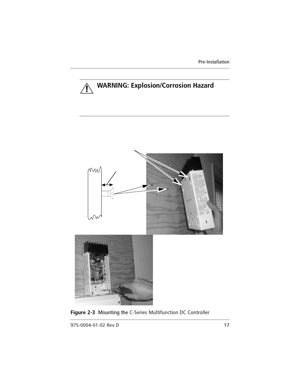 Figure 2-3, Mounting the, Warning: explosion/corrosion hazard | Xantrex Technology C40 User Manual | Page 37 / 114