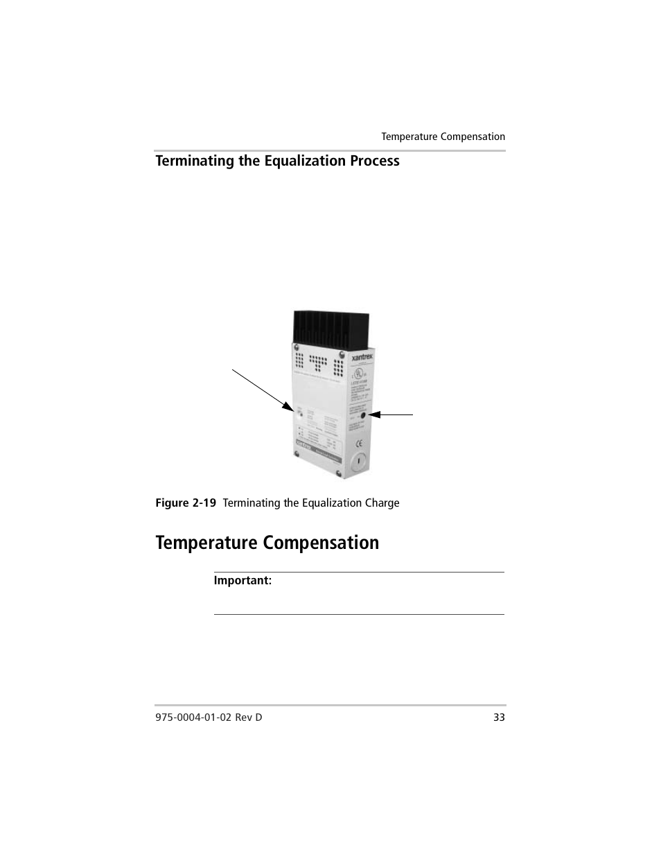 Terminating the equalization process, Temperature compensation, Figure 2-19 terminating the equalization charge | Xantrex Technology C40 User Manual | Page 53 / 114