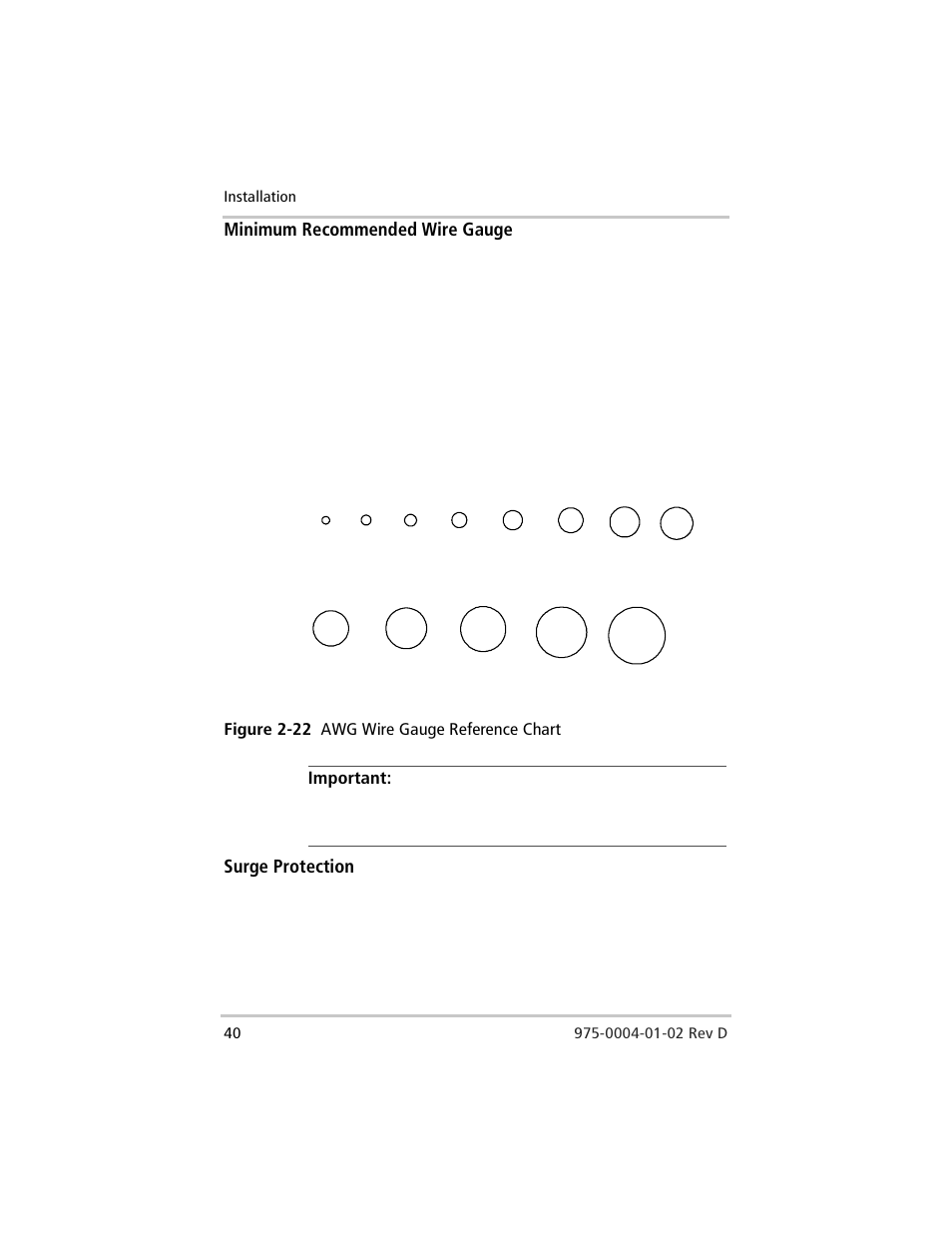 Minimumrecommendedwiregauge, Surge protection, Minimum recommended wire gauge surge protection | Figure 2-22 awg wire gauge reference chart, Minimum recommended wire gauge | Xantrex Technology C40 User Manual | Page 60 / 114