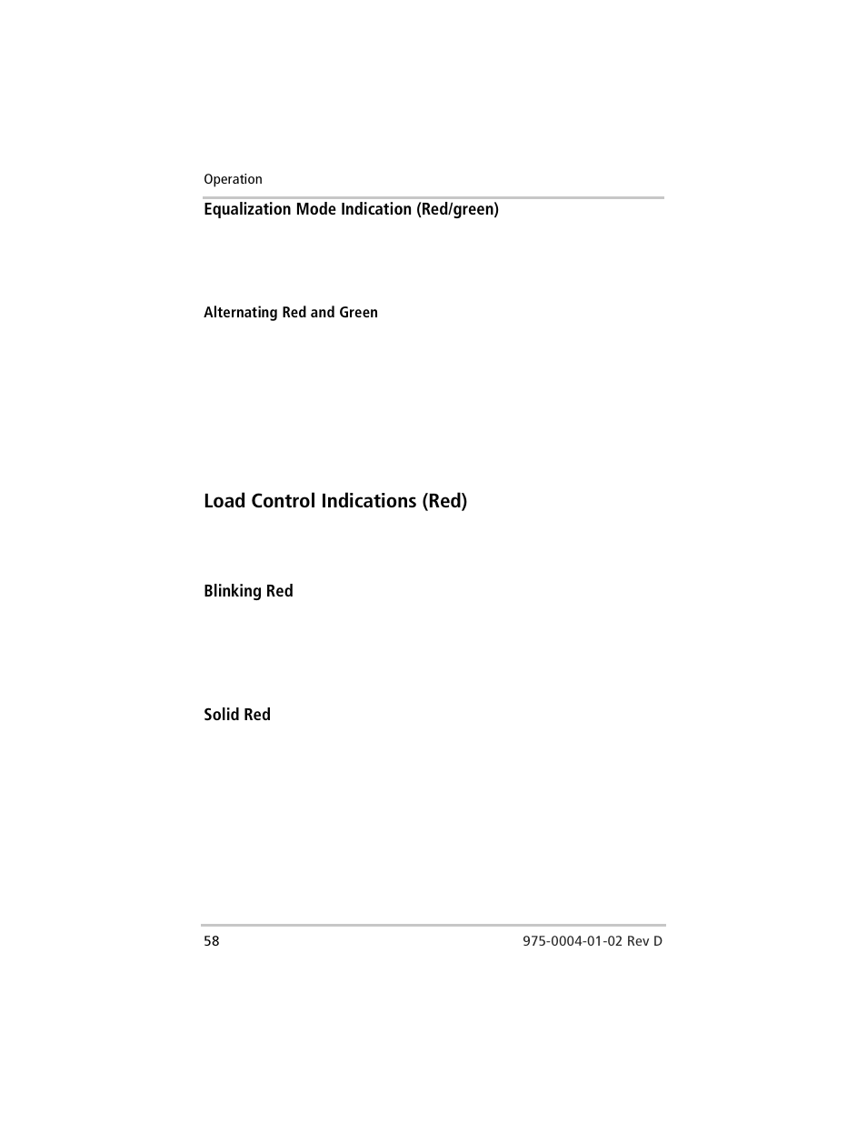 Equalization mode indication (red/green), Load control indications (red), Blinking red | Solid red, Blinking red solid red | Xantrex Technology C40 User Manual | Page 78 / 114