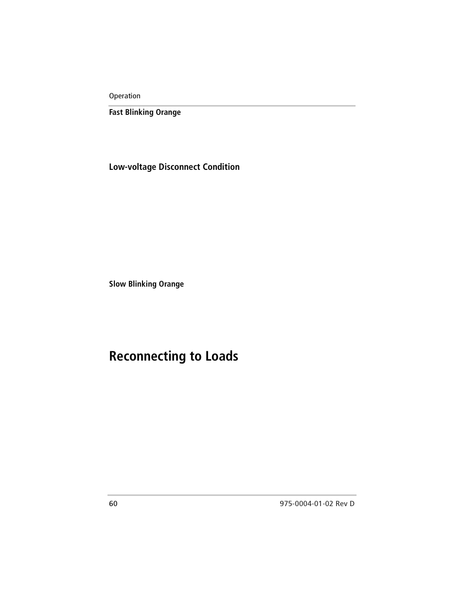 Low-voltage disconnect condition, Reconnecting to loads | Xantrex Technology C40 User Manual | Page 80 / 114