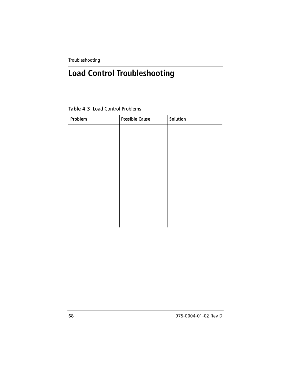 Load control troubleshooting, Table 4-3, Load control problems | Xantrex Technology C40 User Manual | Page 88 / 114