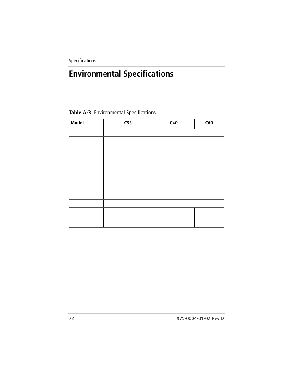 Environmental specifications, Table a-3 | Xantrex Technology C40 User Manual | Page 92 / 114