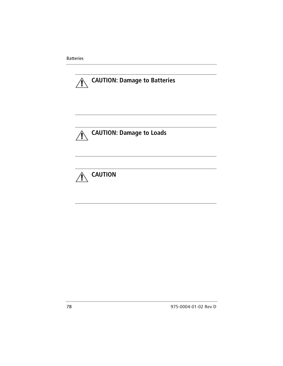 Caution: damage to batteries, Caution: damage to loads, Caution | Xantrex Technology C40 User Manual | Page 98 / 114