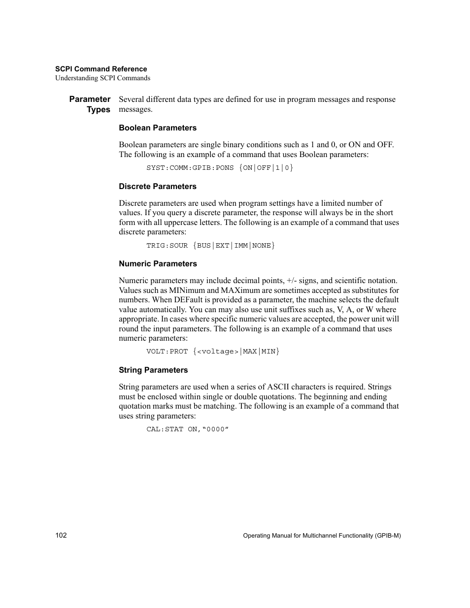 Parameter types | Xantrex Technology GPIB-M-XT User Manual | Page 104 / 134