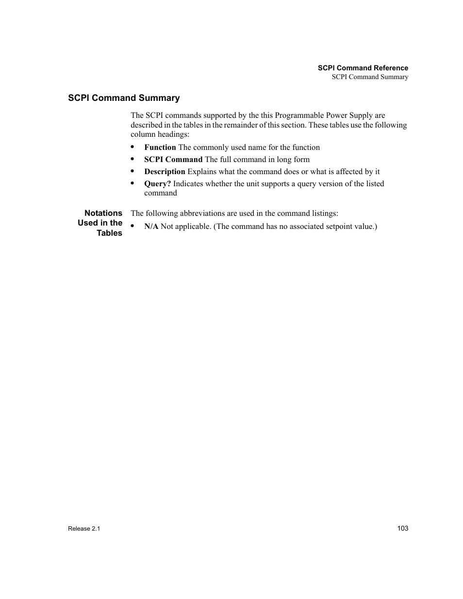 Scpi command summary, Notations used in the tables | Xantrex Technology GPIB-M-XT User Manual | Page 105 / 134