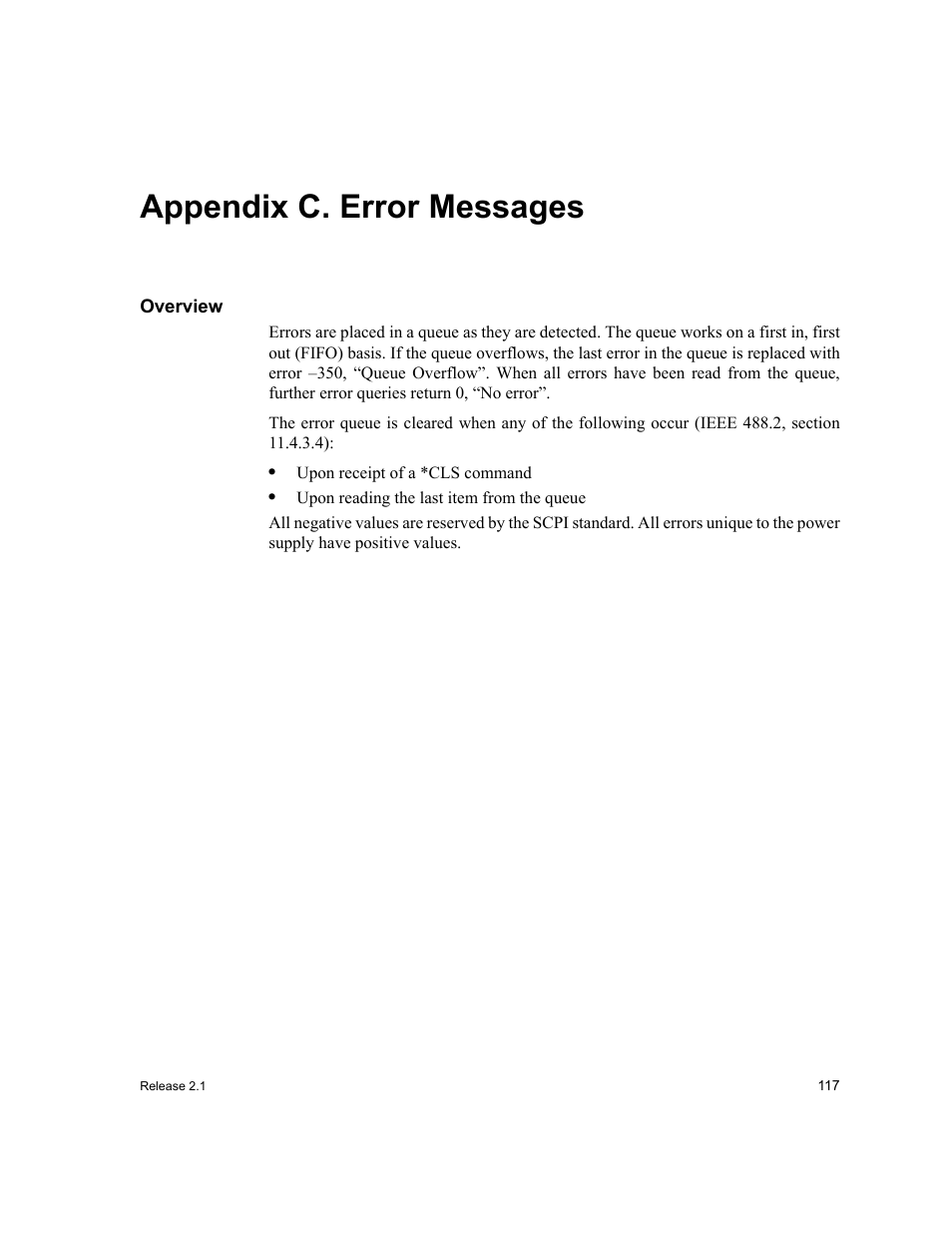 Appendixc. error messages, Appendix c. error messages, Overview | Xantrex Technology GPIB-M-XT User Manual | Page 119 / 134