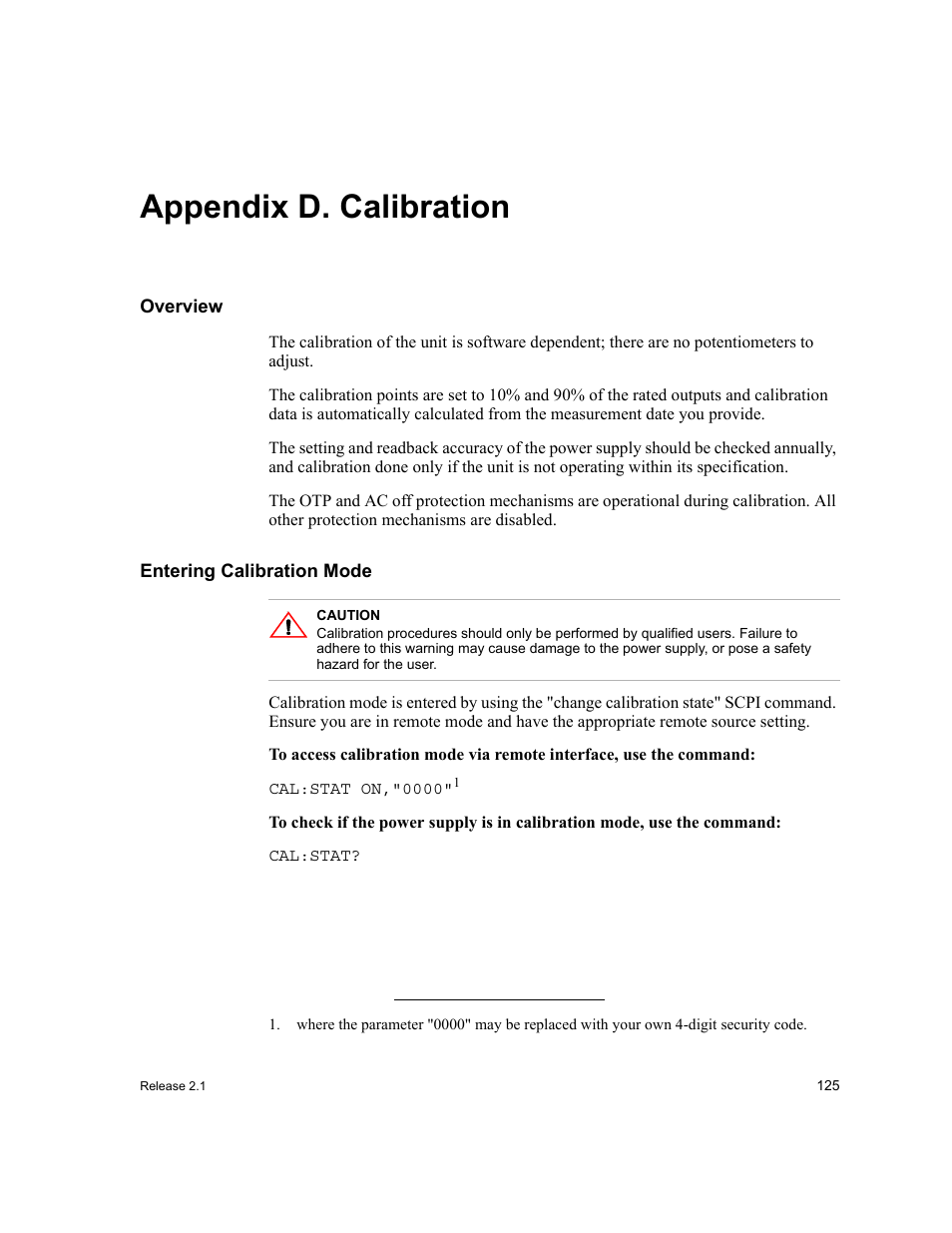 Appendixd. calibration, Appendix d. calibration, Overview entering calibration mode | Xantrex Technology GPIB-M-XT User Manual | Page 127 / 134