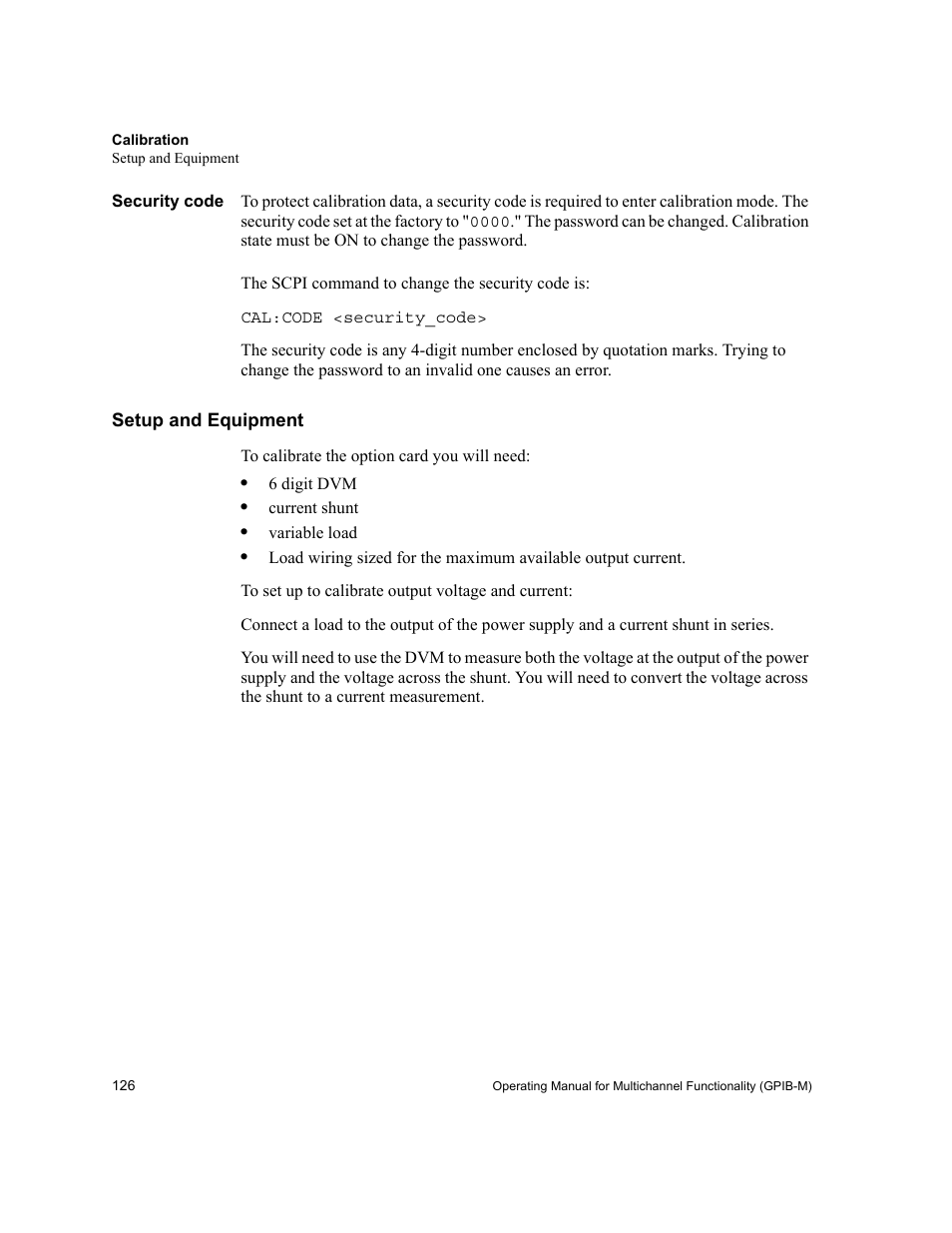 Security code, Setup and equipment | Xantrex Technology GPIB-M-XT User Manual | Page 128 / 134