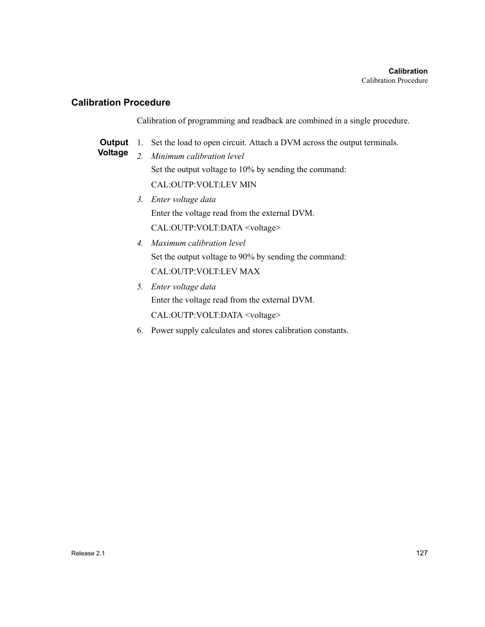 Calibration procedure, Output voltage | Xantrex Technology GPIB-M-XT User Manual | Page 129 / 134