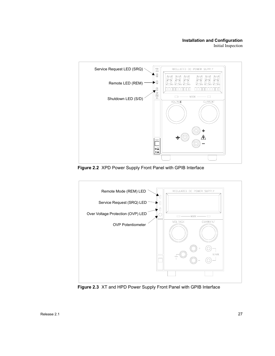 Figure 2.2, Xpd power supply front panel with gpib interface, Figure 2.3 | Figure 2.2, pg. 27, Figure 2.3, pg. 27, For drawings of the front | Xantrex Technology GPIB-M-XT User Manual | Page 29 / 134