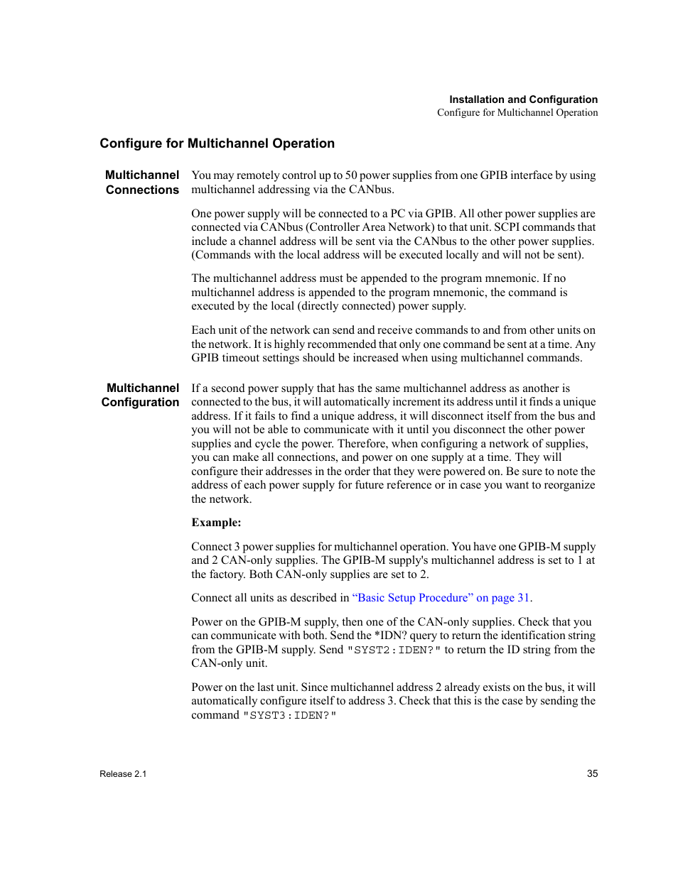 Configure for multichannel operation, Multichannel connections, Multichannel configuration | Xantrex Technology GPIB-M-XT User Manual | Page 37 / 134