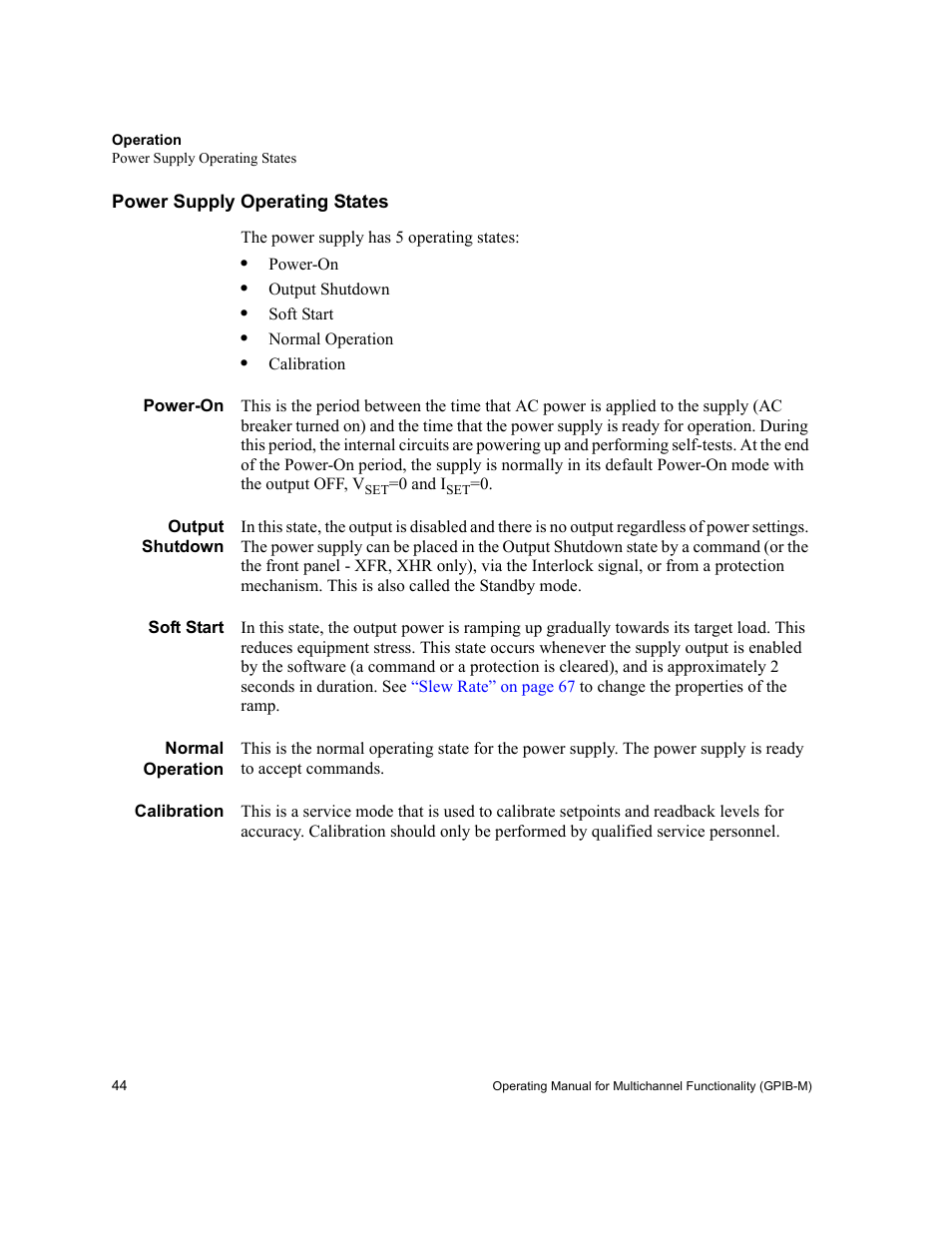 Power supply operating states | Xantrex Technology GPIB-M-XT User Manual | Page 46 / 134