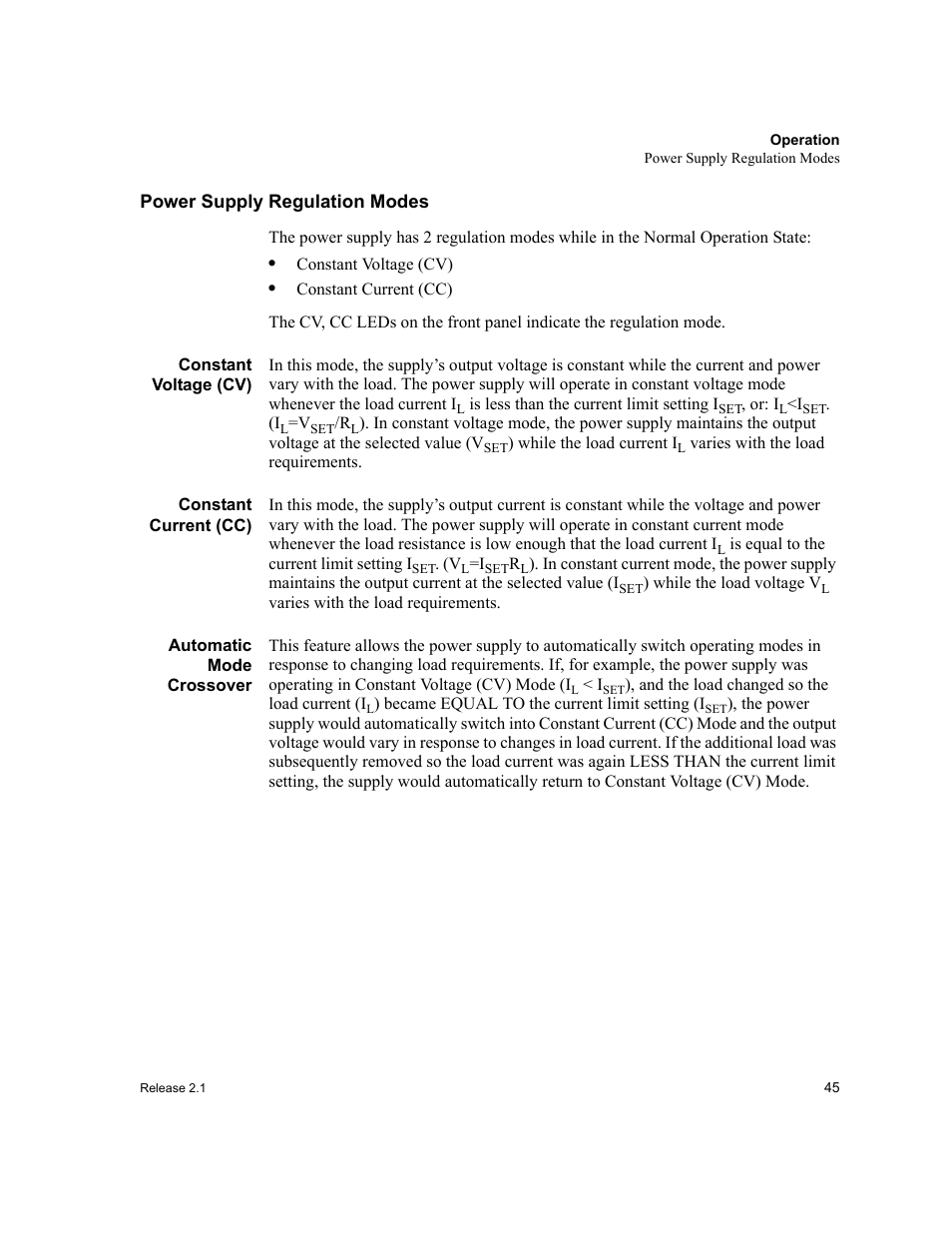 Power supply regulation modes | Xantrex Technology GPIB-M-XT User Manual | Page 47 / 134