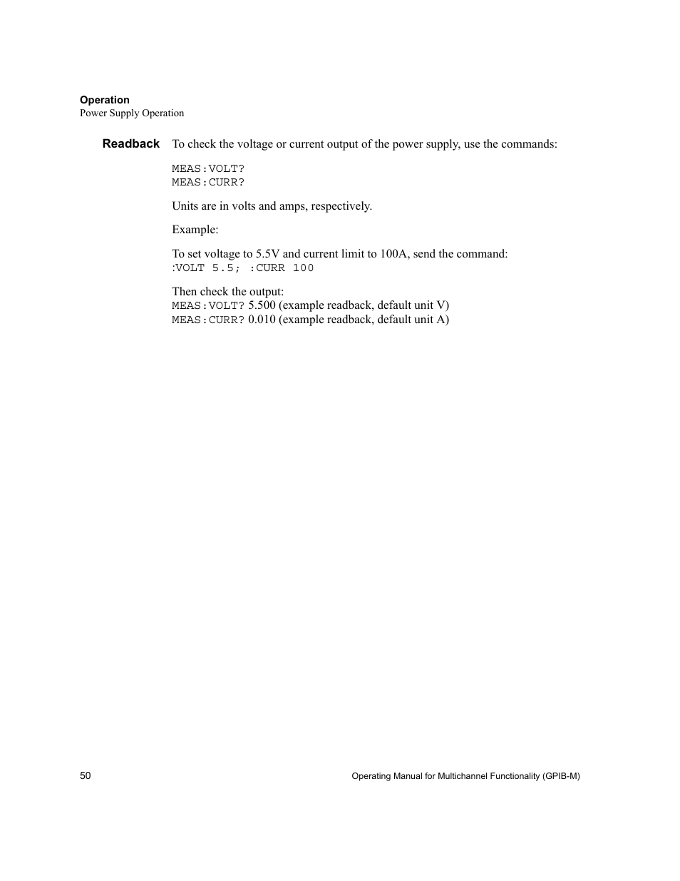 Readback | Xantrex Technology GPIB-M-XT User Manual | Page 52 / 134